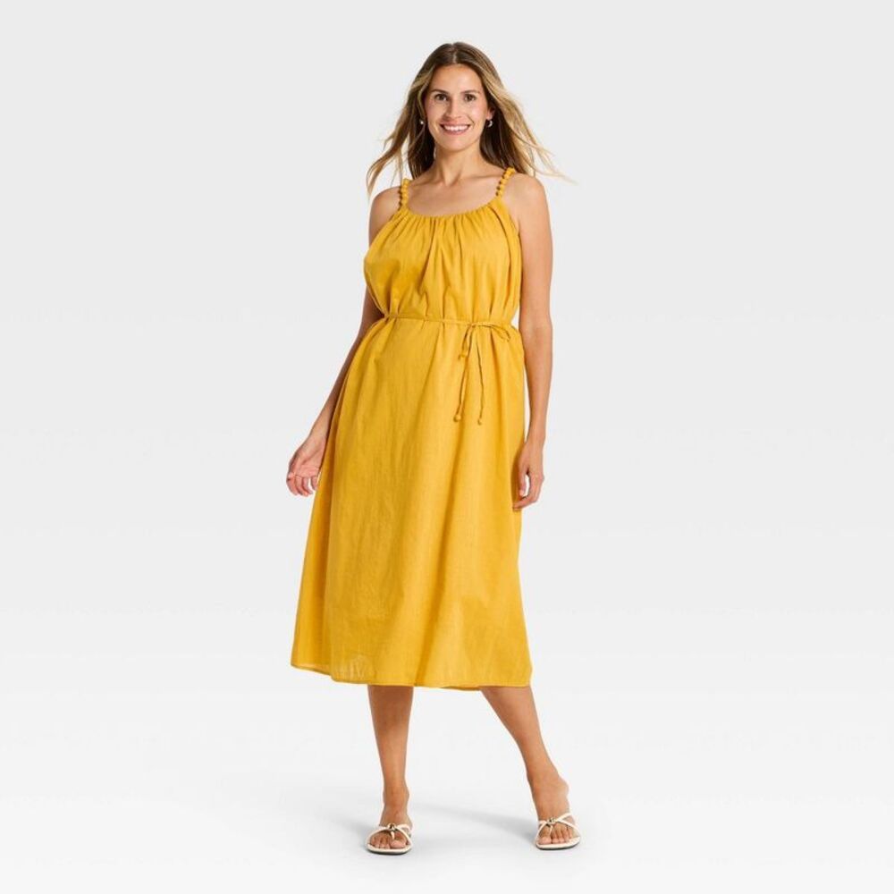 Women's Beaded Tie-Waist Maxi Dress - A New Day Yellow S